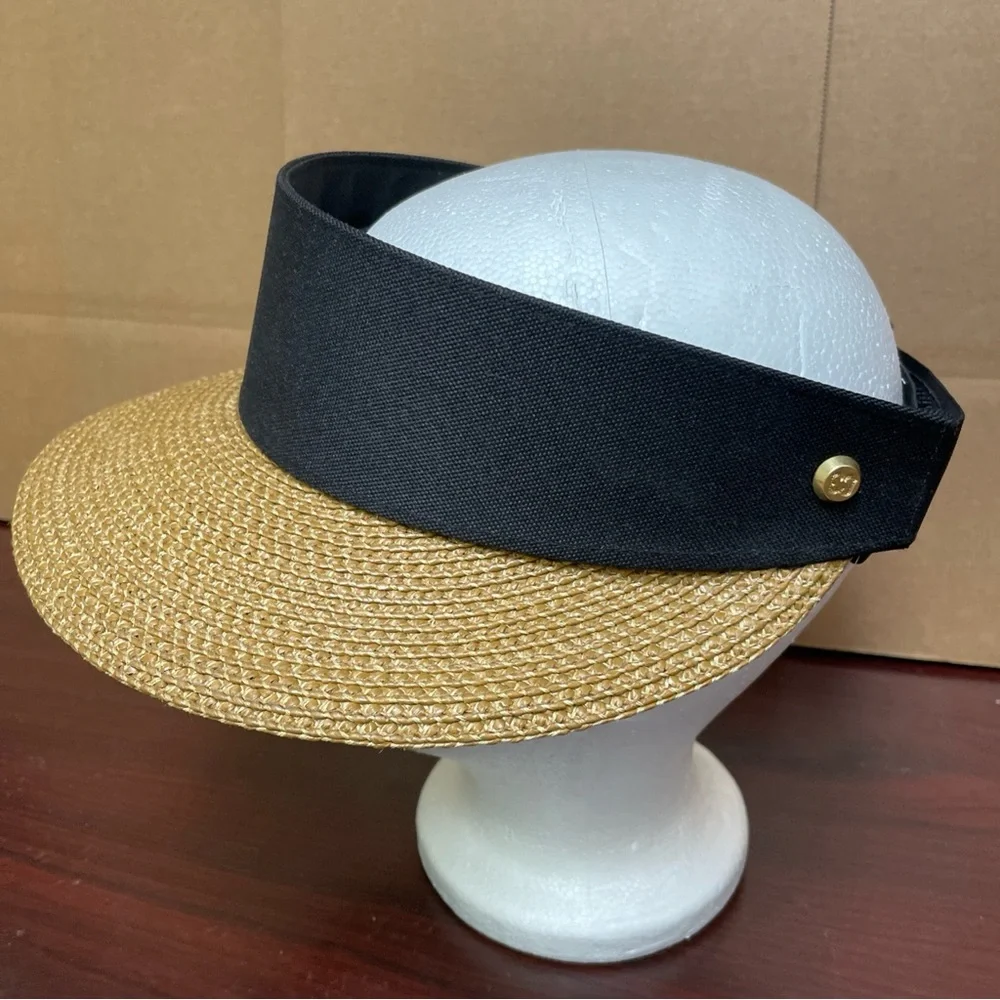 Eric Javits New York Woven Squishee Champ Visor Hat Black Natural UPF 50+ Sun - Picture 2 of 10